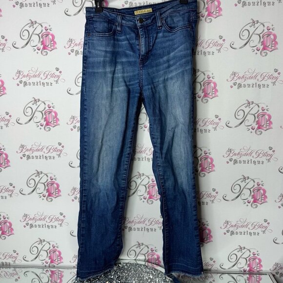 Guess jeans denim distressed trim cuff Blue Flare Wide Leg Jeans - Picture 1 of 5